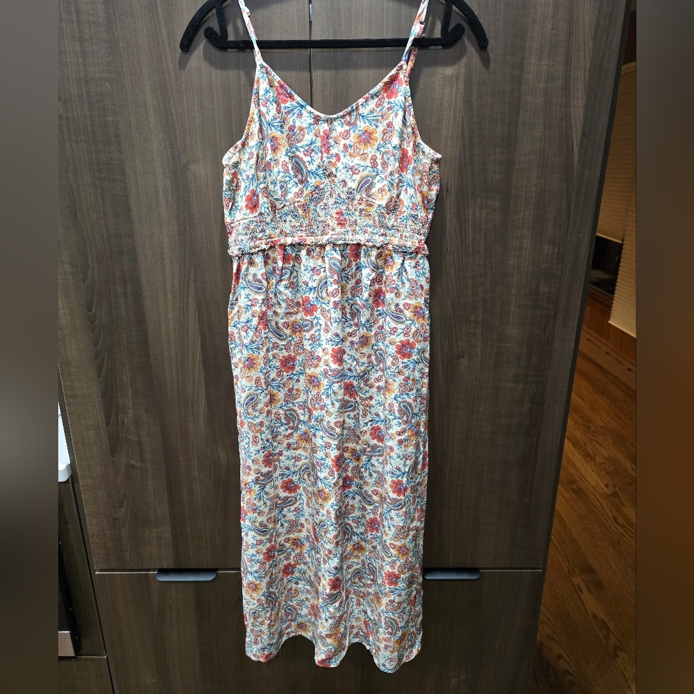 Patrons of Peace White Pasley Spaghetti Strap Midi Sundress